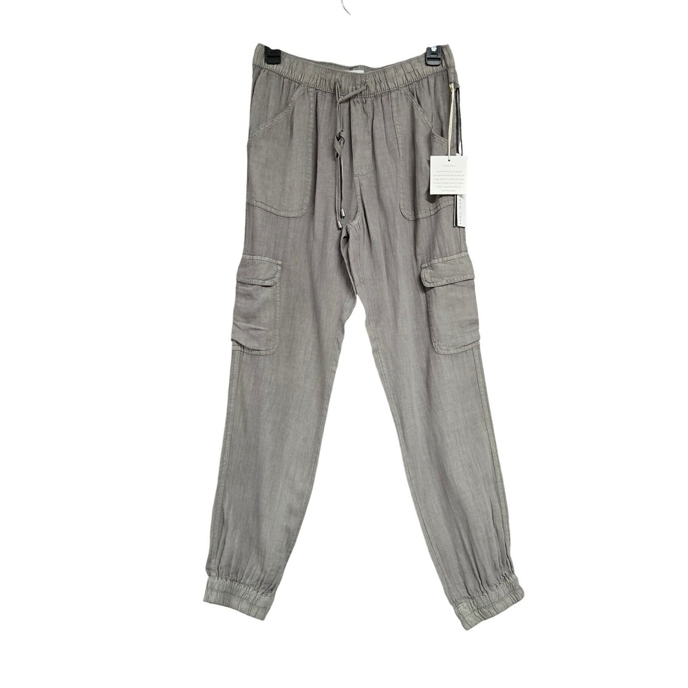 Nicole Miller New York 100% Linen Cargo Jogger Pants Beach Gray Size S NWT